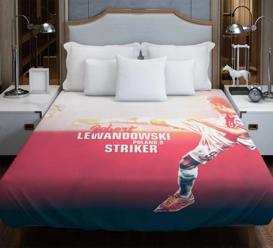 Robert Lewandowski Poland Striker Duvet Cover