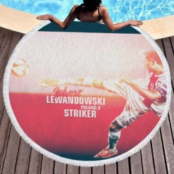 Robert Lewandowski Poland Striker Round Beach Towel 1