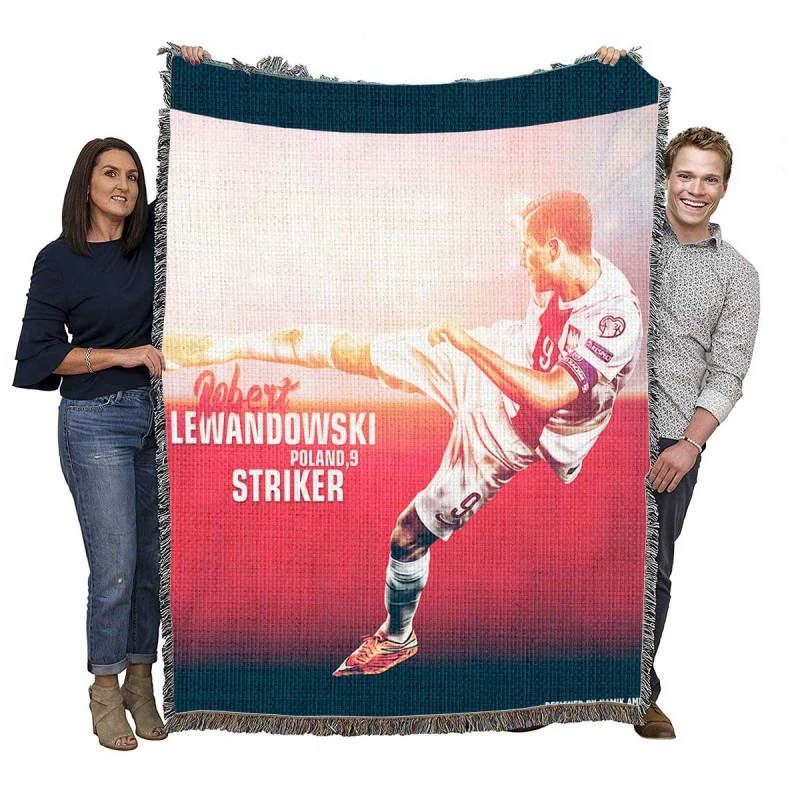 Robert Lewandowski Poland Striker Woven Blanket