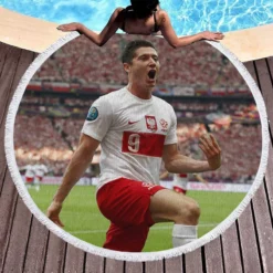 Robert Lewandowski Polish Footballer Round Beach Towel 1