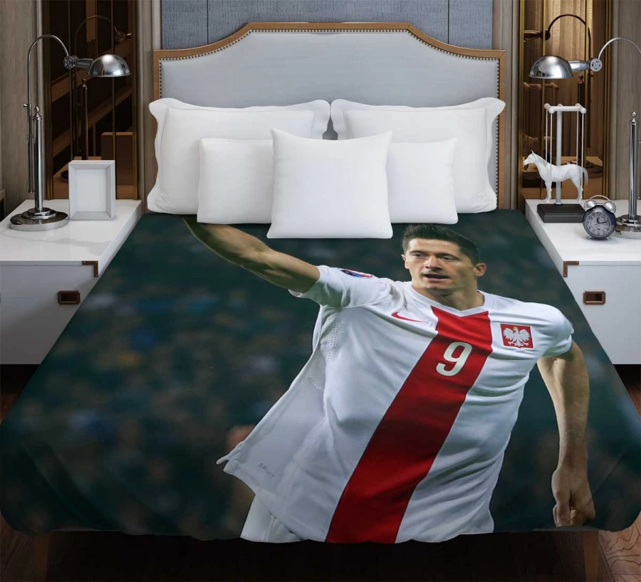 Robert Lewandowski Polish World Cup Player Duvet Cover