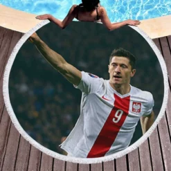 Robert Lewandowski Polish World Cup Player Round Beach Towel 1