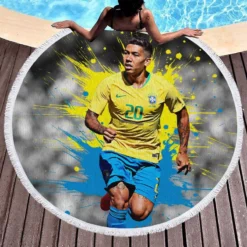 Roberto Firmino fastidious Brazil Footballer Round Beach Towel 1