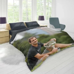 Roger Federer Wimbledon Tennis Player Duvet Cover 1