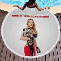 Ronda Rousey Popular UFC Wrestler Round Beach Towel 1