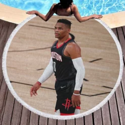 Russell Westbrook Houston Rockets Basketball Round Beach Towel 1