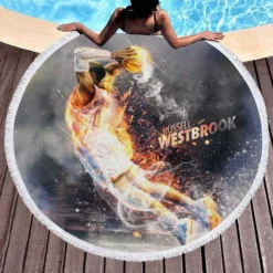 Russell Westbrook NBA Digital Artwork Round Beach Towel 1