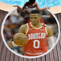 Russell Westbrook NBA Houston Rockets Basketball Round Beach Towel 1