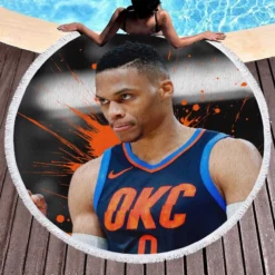 Russell Westbrook focused NBA Round Beach Towel 1