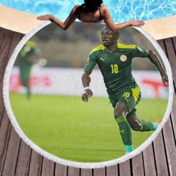 Sadio Mane encouraging Football Round Beach Towel 1