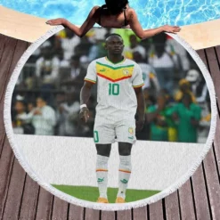 Sadio Mane enthusiastic Football Round Beach Towel 1