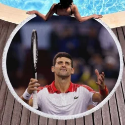 Serbian Professional Tennis Player Novak Djokovic Round Beach Towel 1