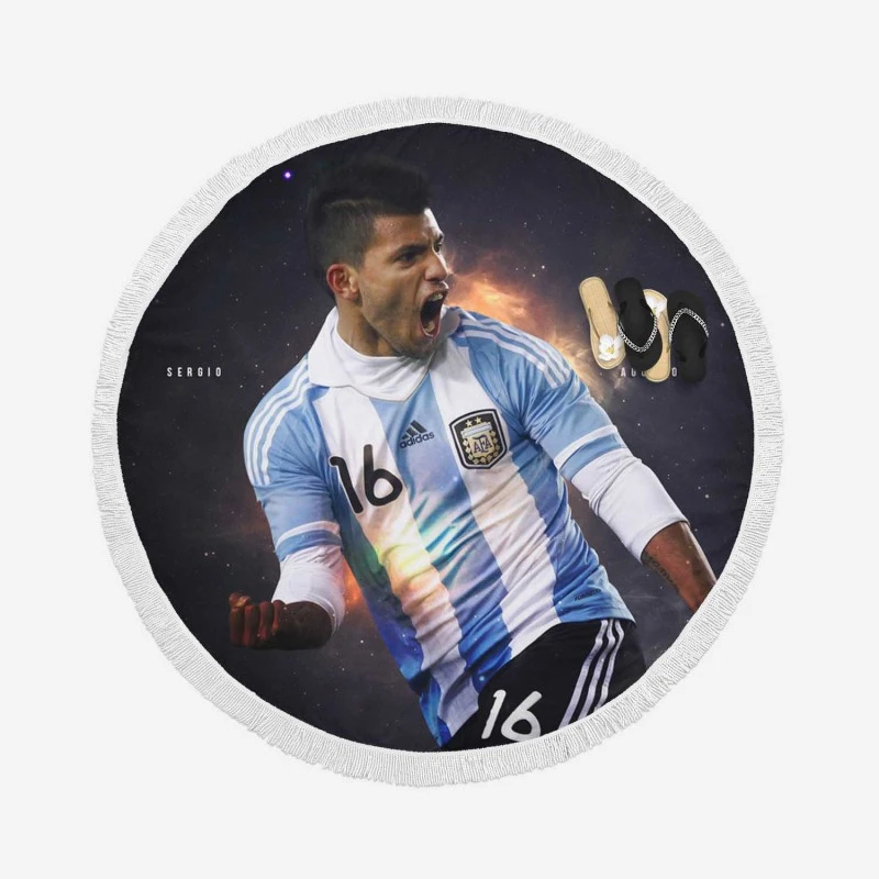 Sergio Aguero Argentina Soccer Player Round Beach Towel