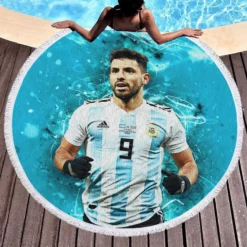 Sergio Aguero Argentina World Football Player Round Beach Towel 1