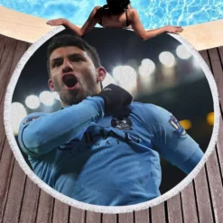 Sergio Aguero Extraordinary Football Player Round Beach Towel 1