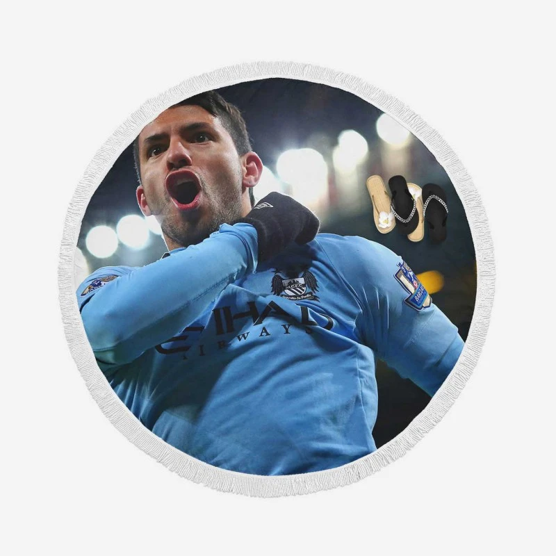 Sergio Aguero Extraordinary Football Player Round Beach Towel