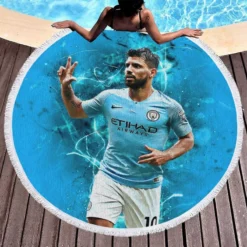 Sergio Aguero FA Community Shields Football Player Round Beach Towel 1