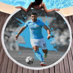 Sergio Aguero Goal Driven Soccer Player Round Beach Towel 1