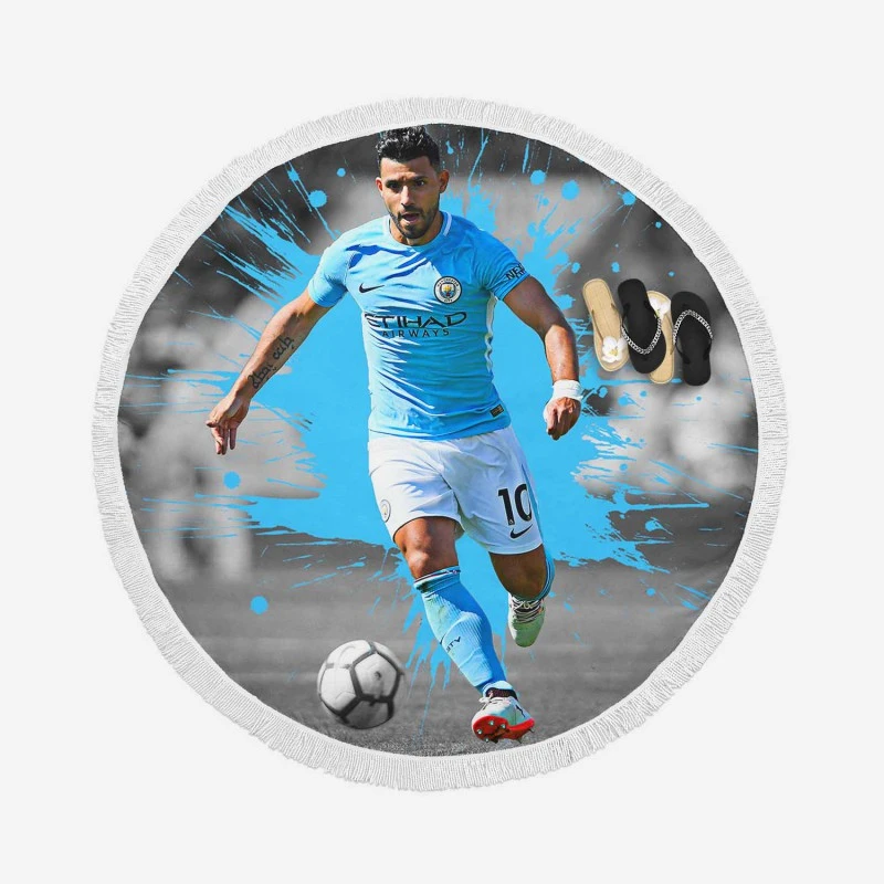 Sergio Aguero Goal Driven Soccer Player Round Beach Towel