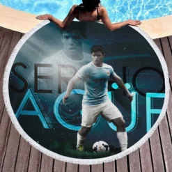 Sergio Aguero Manchester City Club Round Beach Towel 1