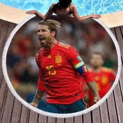 Sergio Ramos Motivational Football Player Round Beach Towel 1