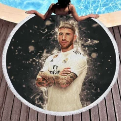 Sergio Ramos Powerful Soccer Player Round Beach Towel 1