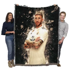 Sergio Ramos Powerful Soccer Player Woven Blanket