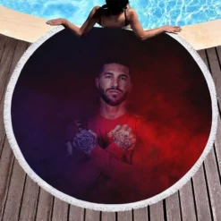 Sergio Ramos Spanish Pro Sports Player Round Beach Towel 1