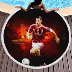 Serie A Football Player Zlatan Ibrahimovic Round Beach Towel 1