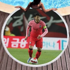 Son Heung Min Korean Fotballer Round Beach Towel 1