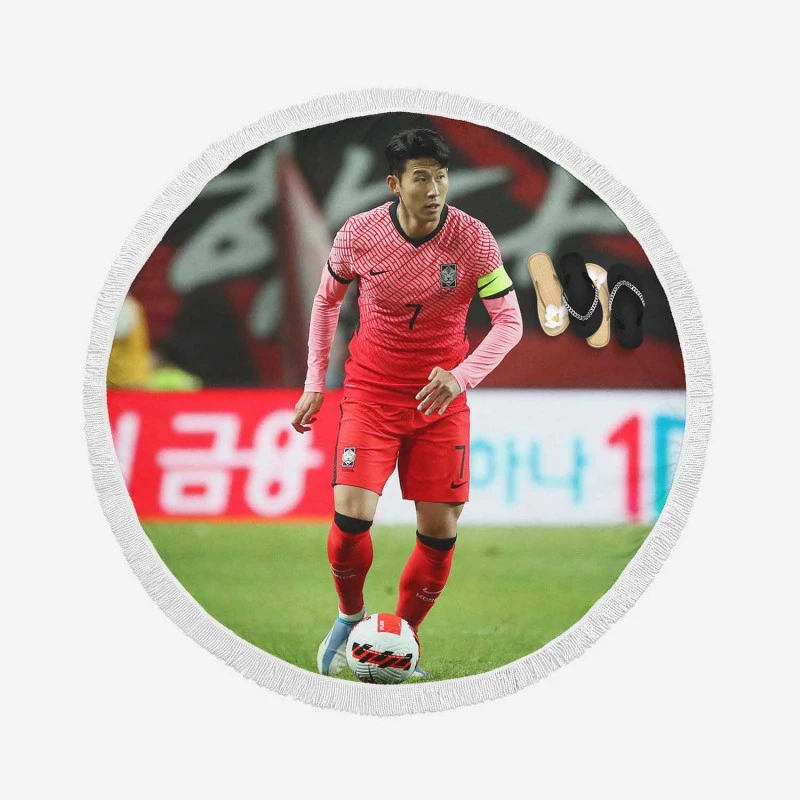 Son Heung Min Korean Fotballer Round Beach Towel