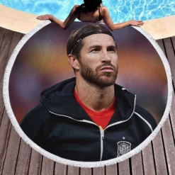 Spanish Football Player Sergio Ramos Round Beach Towel 1