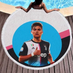 Spirited Juve Soccer Player Paulo Dybala Round Beach Towel 1