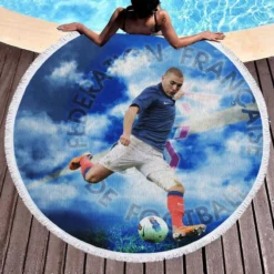 Spirited Soccer Player Karim Benzema Round Beach Towel 1