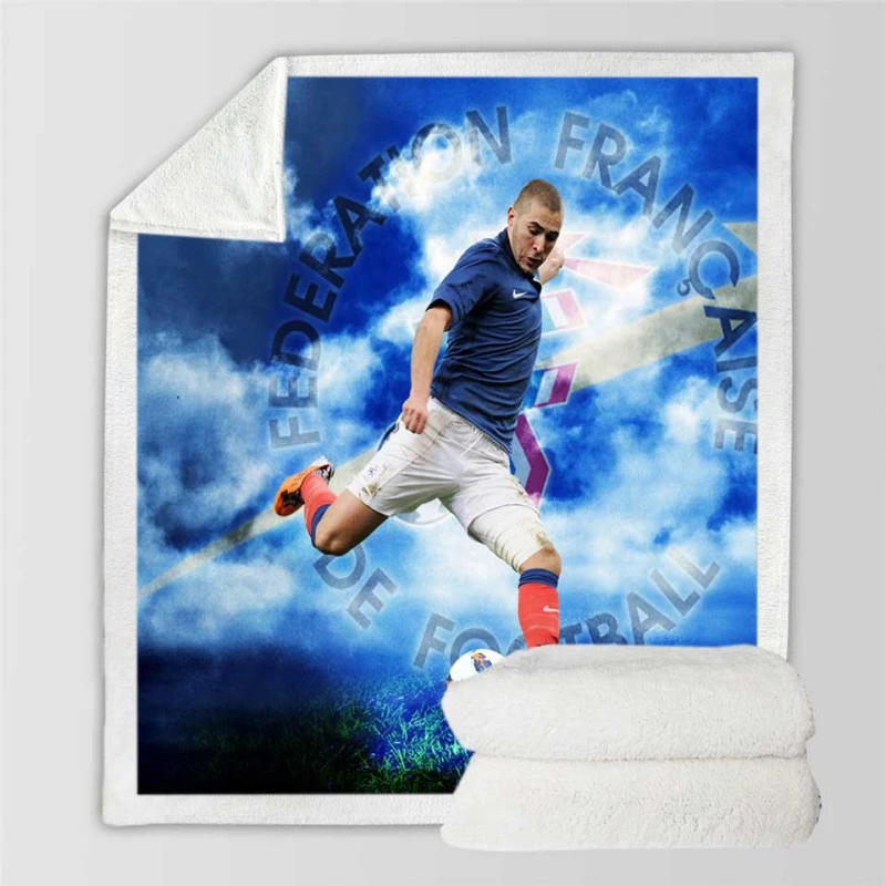 Spirited Soccer Player Karim Benzema Sherpa Fleece Blanket