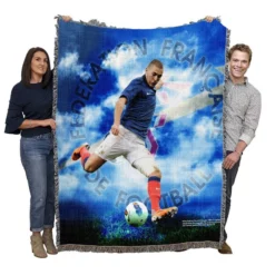 Spirited Soccer Player Karim Benzema Woven Blanket