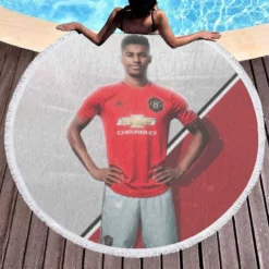 Spirited Soccer Player Marcus Rashford Round Beach Towel 1