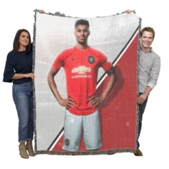 Spirited Soccer Player Marcus Rashford Woven Blanket