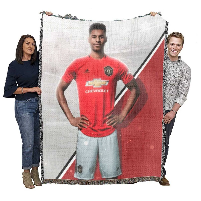 Spirited Soccer Player Marcus Rashford Woven Blanket