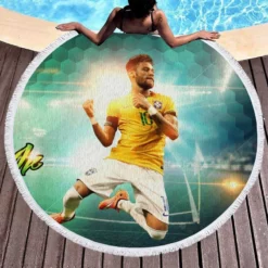 Sportive Brazil Football Player Neymar Round Beach Towel 1