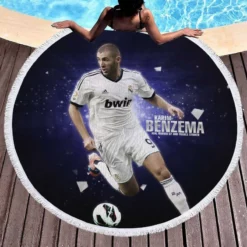 Sportive Football Player Karim Benzema Round Beach Towel 1