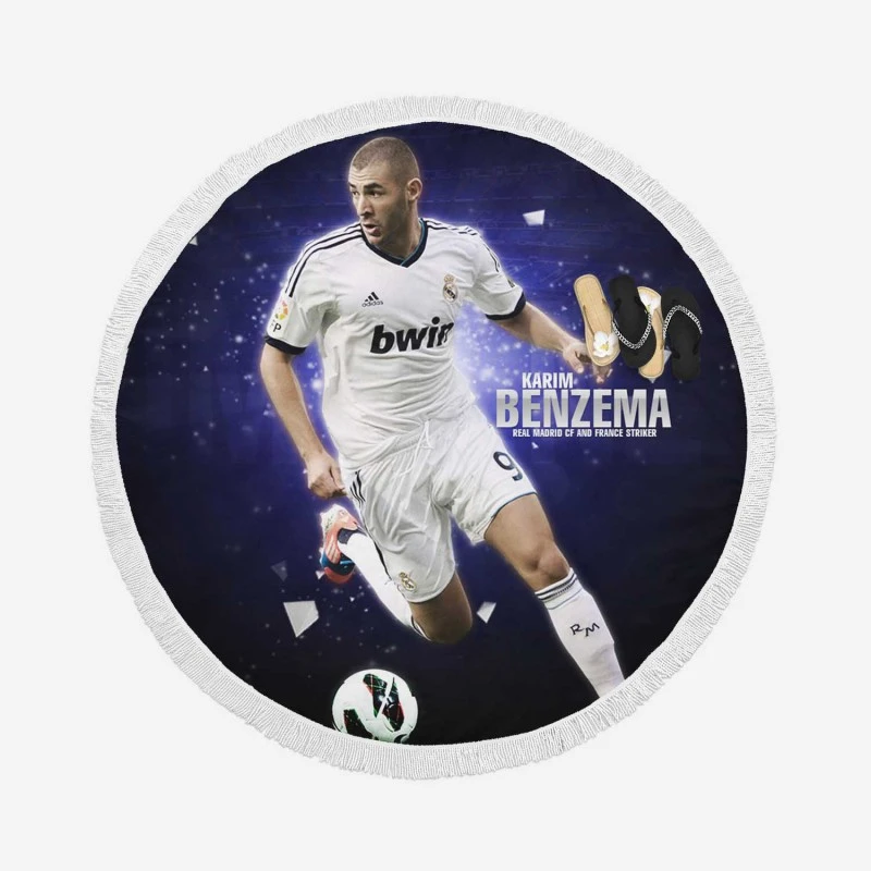 Sportive Football Player Karim Benzema Round Beach Towel