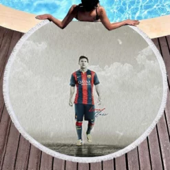 Sportive Football Player Lionel Messi Round Beach Towel 1