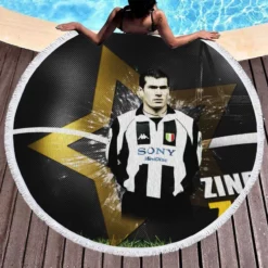 Sportive Football Zinedine Zidane Round Beach Towel 1