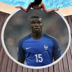 Sportive France Football Player Paul Pogba Round Beach Towel 1