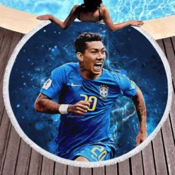 Spright Brazil Football Roberto Firmino Round Beach Towel 1