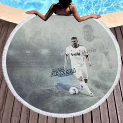 Spright Football Player Karim Mostafa Benzema Round Beach Towel 1