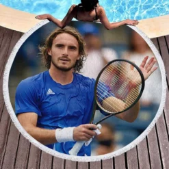 Stefanos Tsitsipas Grand Slam Player Round Beach Towel 1