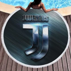 Striped Juventus FC Football Club Round Beach Towel 1