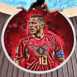 Strong Belgium Soccer Player Eden Hazard Round Beach Towel 1